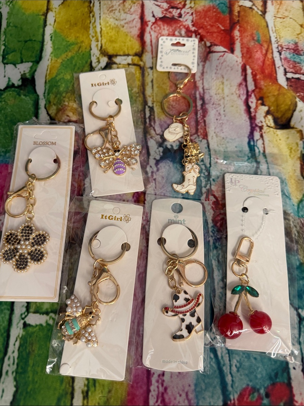 Gold-Tone Cherry Keychain - Women Accessories 6 pieces